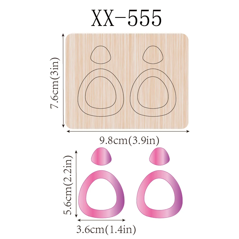 wooden cutting die for earrings in various shapes from 2 to 3 inches for Christmas, suitable for all cutting machines