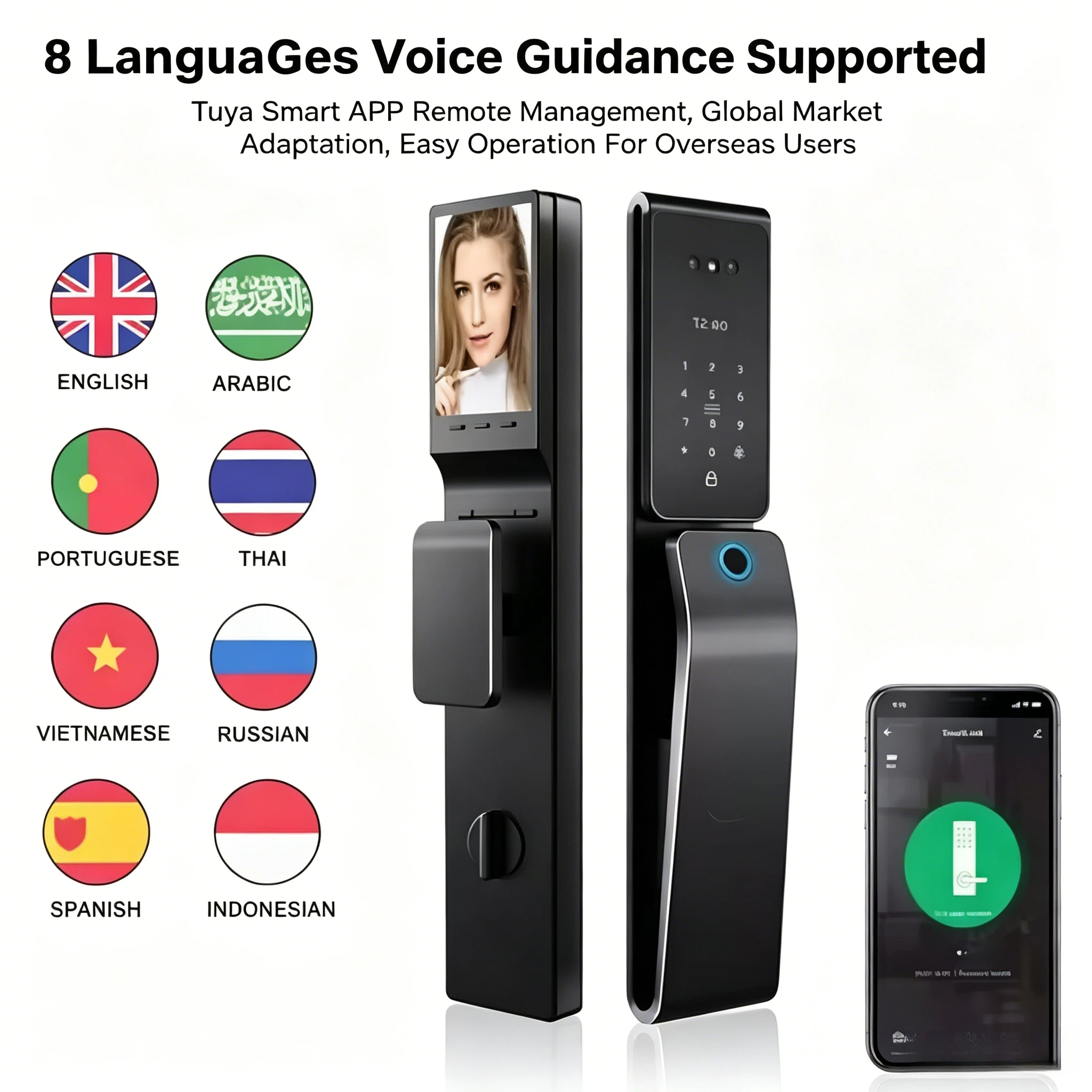 Waterproof Wireless Smart Facial Recognition Fingerprint Digital Lock Video Call Biological Lock for 6085 Wooden Door
