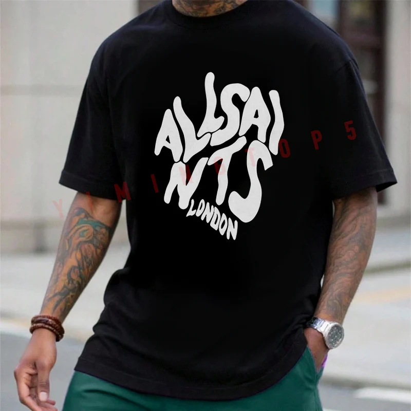 

All Saint S London Lettering Design Moto T-shirt Men Summer Cotton Casual Short Sleeved Tops Tee