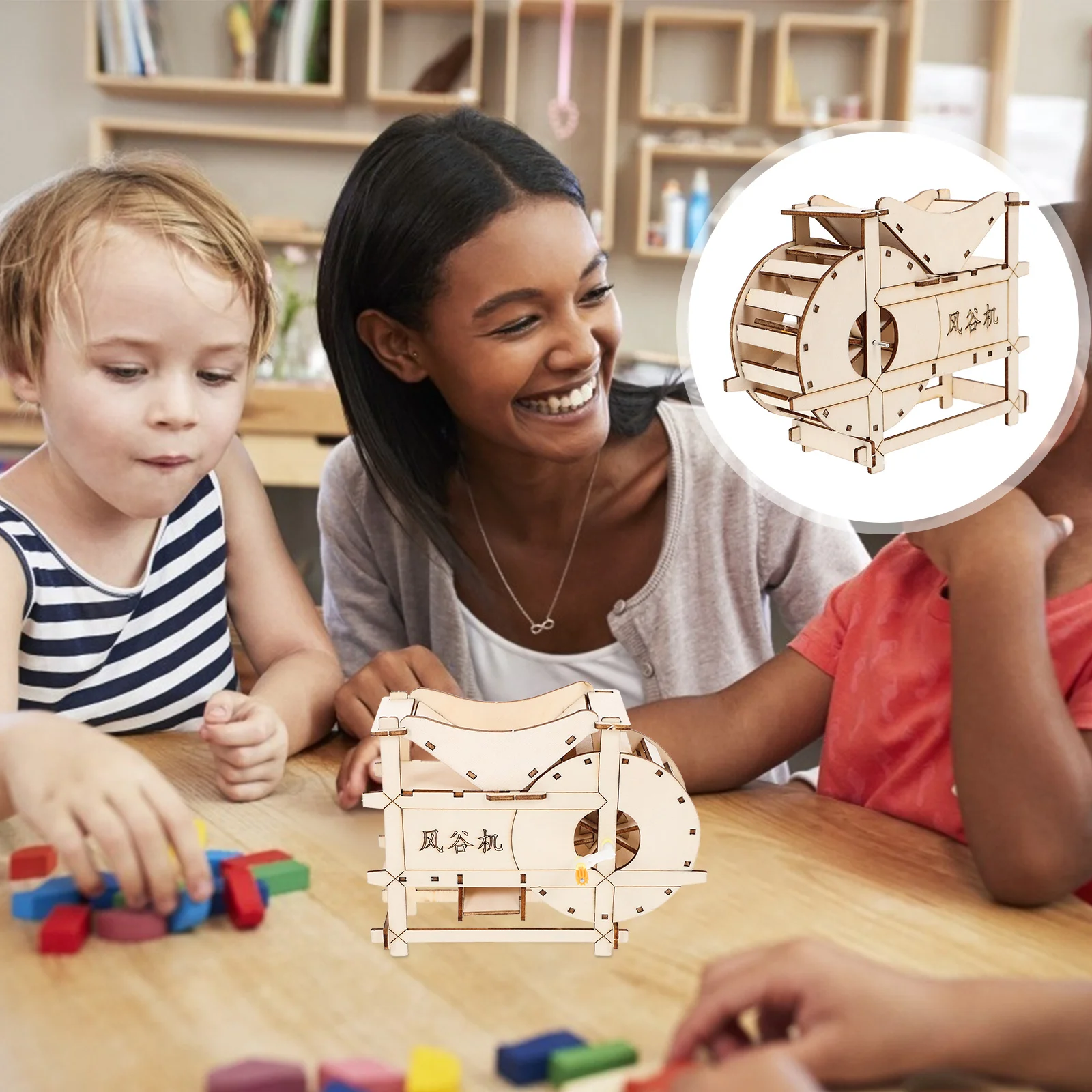 Mesin Perontok Padi Manual DIY Kit Eksperimen Sains Edukatif Pembelajaran Sains Proyek Kayu Portabel untuk Anak-Anak