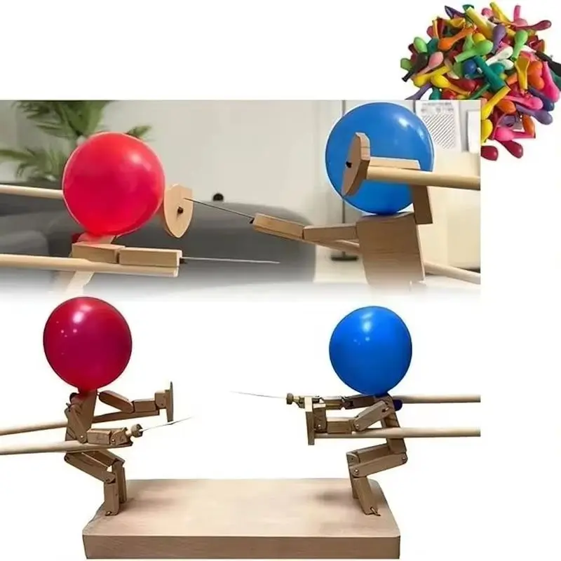 1 stücke Holz roboter Schlacht Doppelspiel Bambus Mann Poke Ballon Duell interaktive Holz kämpfer Puppe Familie sammeln Party-Spiele