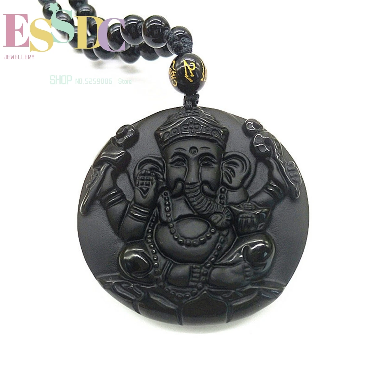 

Wholesale Natural Black Obsidian Pendant Thailand Elephant Trunk Immortal Pendant Men or Women's Amulet with Beads Necklace