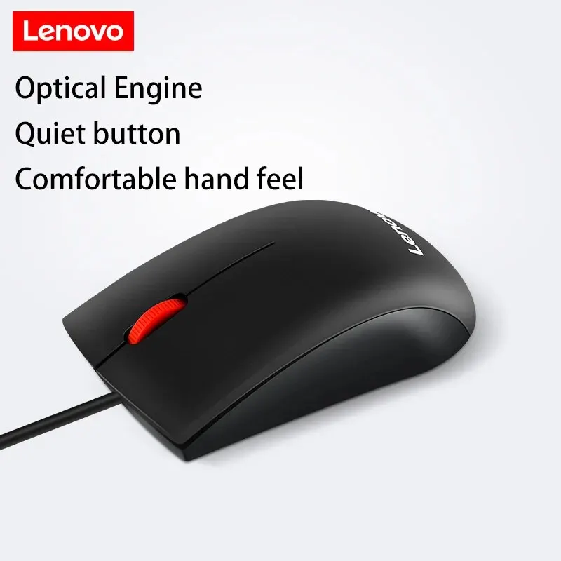 Lenovo M220 USB Wired Mouse, 3-Button Corded Quiet Mouse with 1000 DPI, Optical Computer Mouse with Ergonomic Design