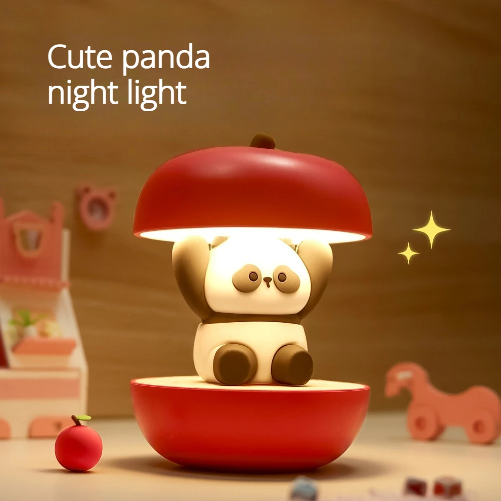 Mini Night Light Cute Panda Eye Protection Warm Light Rechargeable Dimming Bedroom Sleep Living Room Desktop Decor Atmosphere