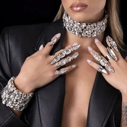 Stonefans Luxury Necklace Set Wedding Bridesmaid Bangle Dress Hand INS Exaggerate Prom Jewelry Men Vintage Sets With Bracelet