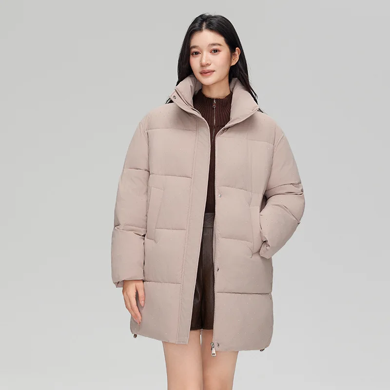 Parka Wanita Musim Dingin Hangat, Model Longgar Kasual Lengan Panjang, Mantel Fashion Polos dengan Ritsleting, Pakaian Luar Berlian Berkilau untuk Pelajar, Terbaru