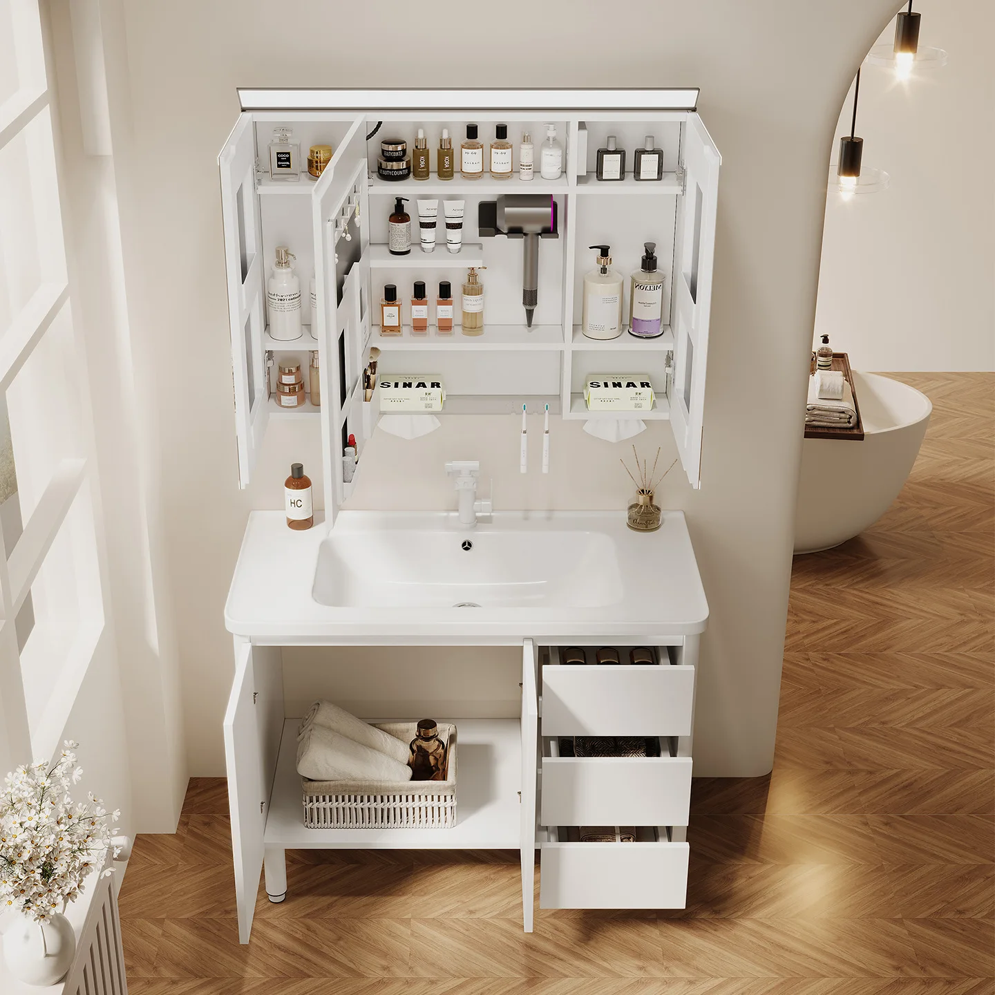 Honeycomb aluminum floor-to-ceiling bathroom cabinet ceramic integrated basin with drawers combined bathroom
