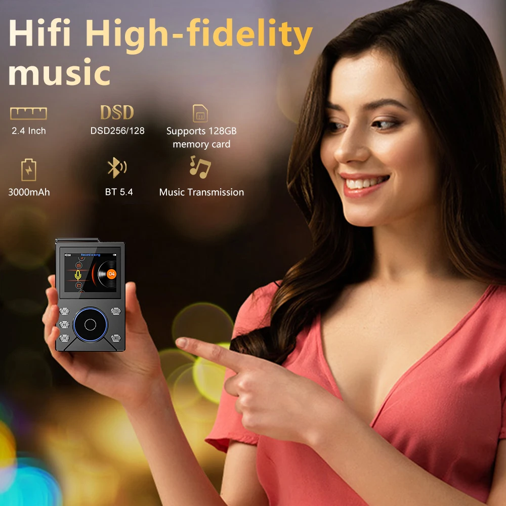 Hi-Fi Digital Audio MP3 Player Lossless DSD High Definition Portable MP3 Music Player Built-in 16GB Walkman Supports 20 Language
