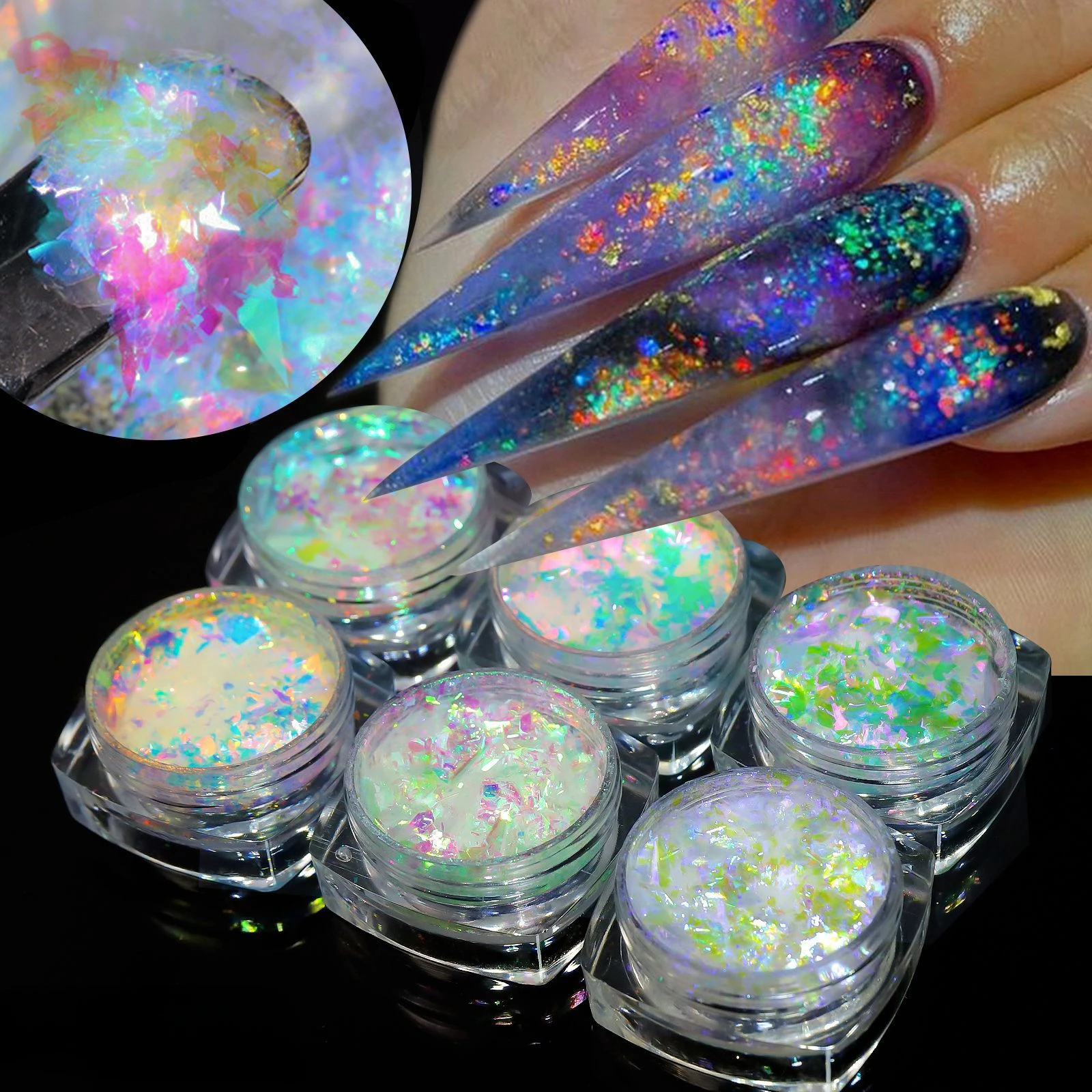 1 scatola paillettes per unghie fantasia riflettente cristallo di ghiaccio farina di neve polvere grosso Glitter polvere Manicure decorazione