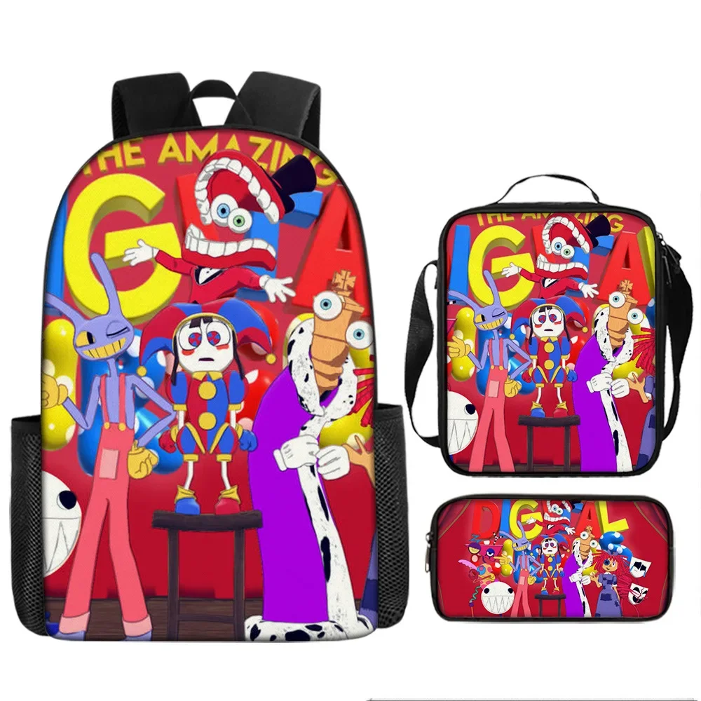 3 buah Set ransel dan tas pena anak-anak, ransel Anime The Amazing Digital sirkus, tas punggung perjalanan, tas untuk anak perempuan