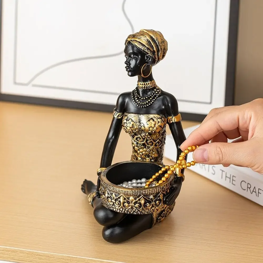 Resin African Women Storage Tray European Style Decorative Jewelry Display Rack Tribal Design African Sculpture Entrance