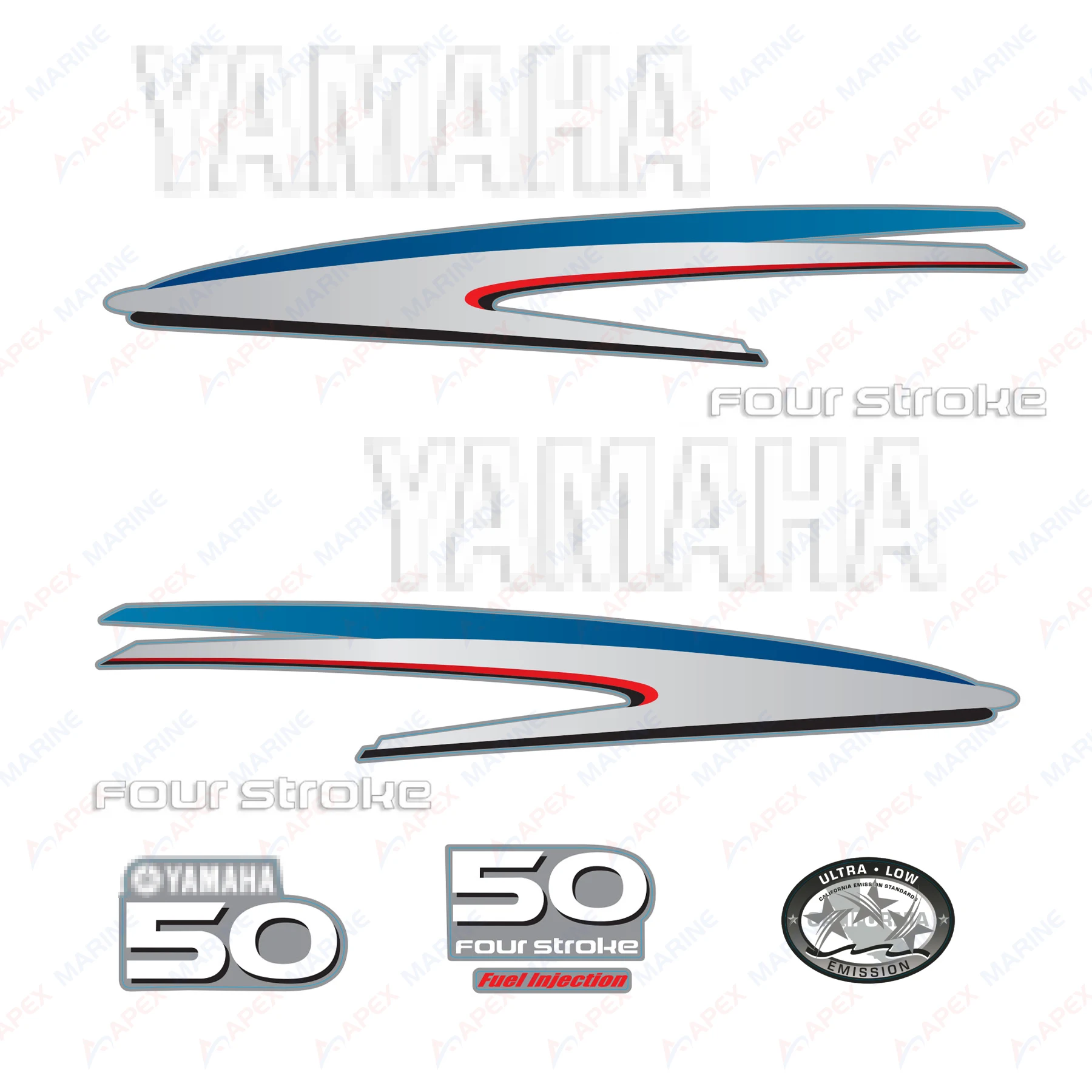 Aufkleber für Yamaha 50 PS, Viertakt-Außenbordmotor, Boots-Aufkleber-Set, Aufkleber-Set,