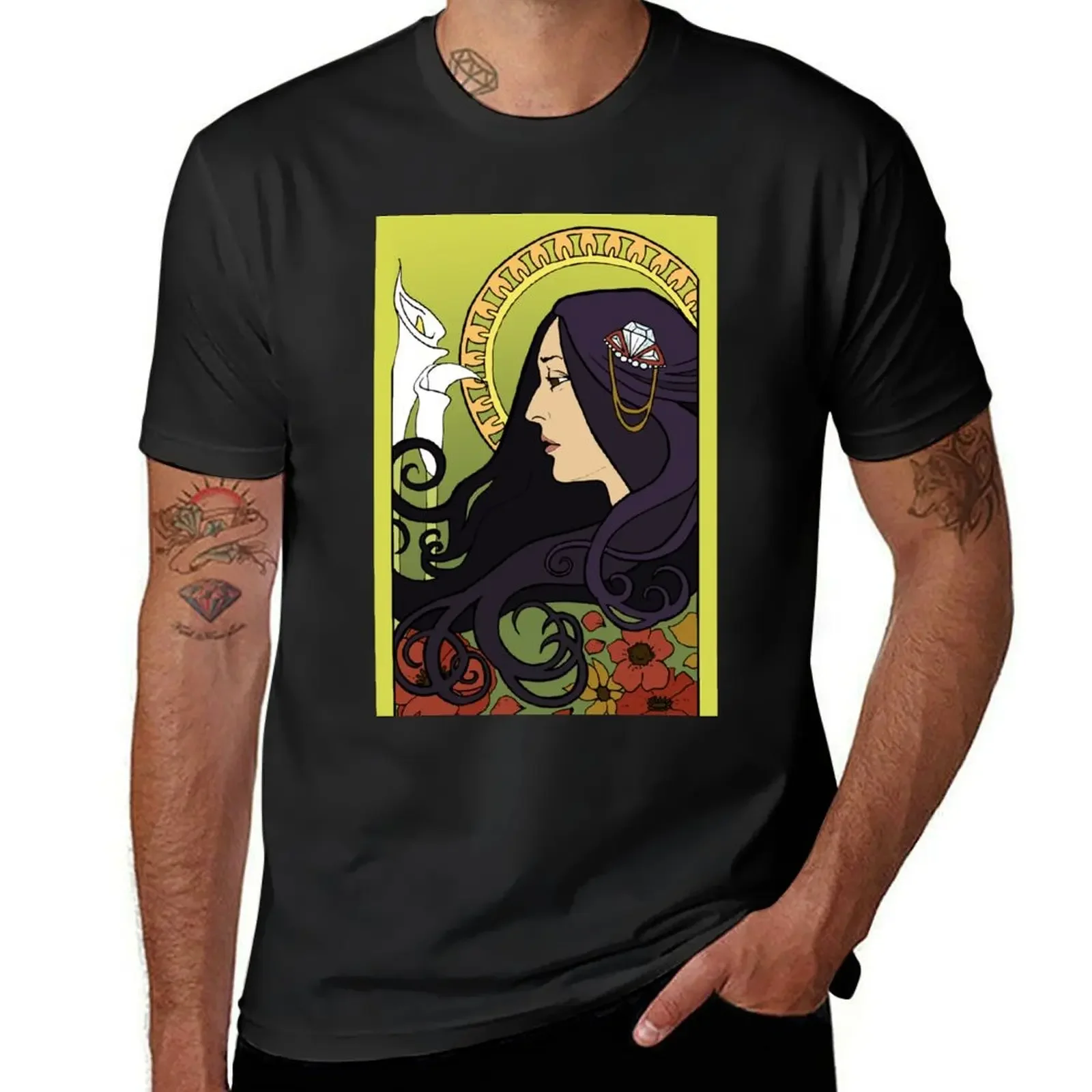 Joan Baez - Alphonse Mucha Floral Art Nouveau Drawing T-Shirt rapper graphic tees man clothes men clothings