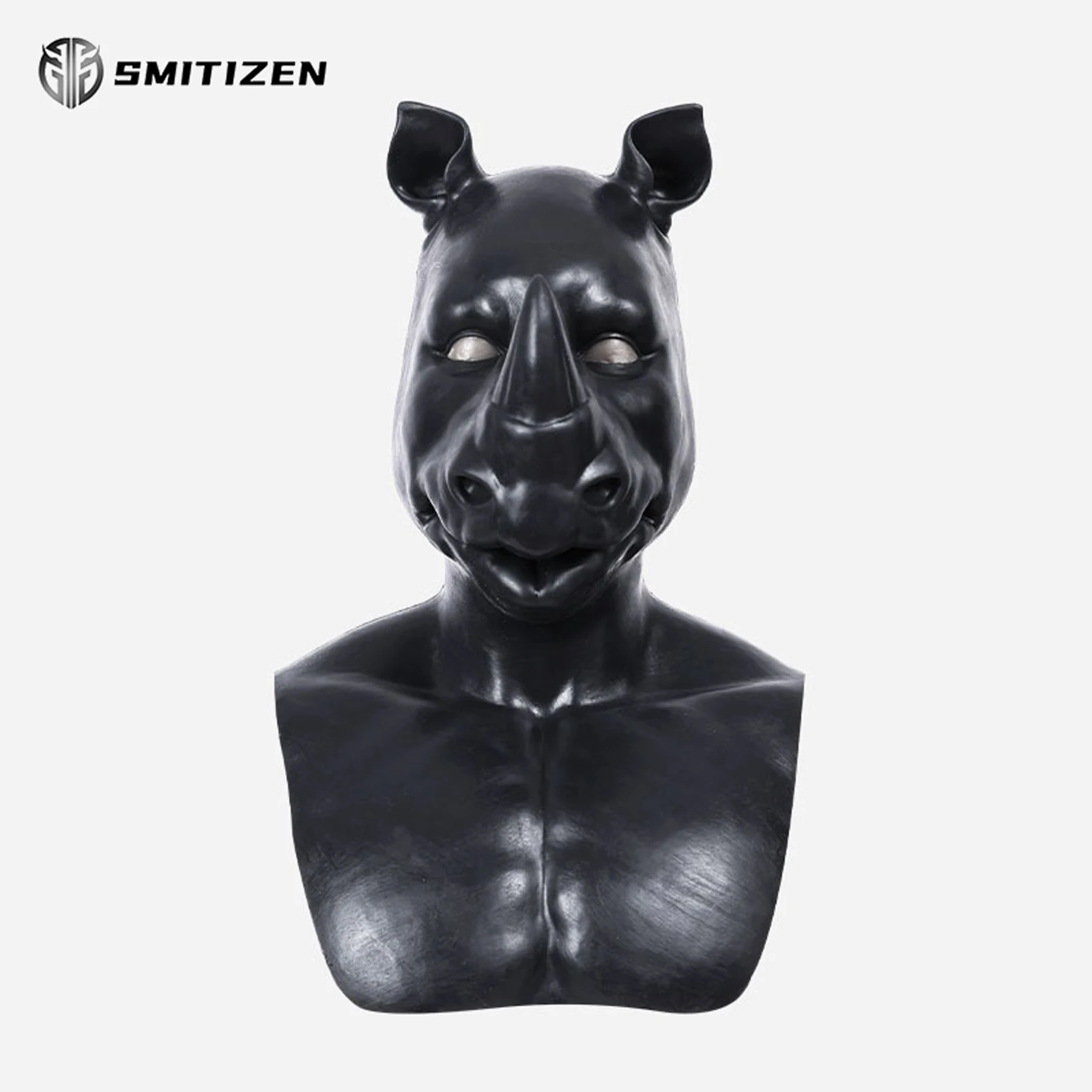 Smitizen Silicone Black Rhino Mask Realistic Animal Monster Headwear Costumes for Halloween Party Cosplay