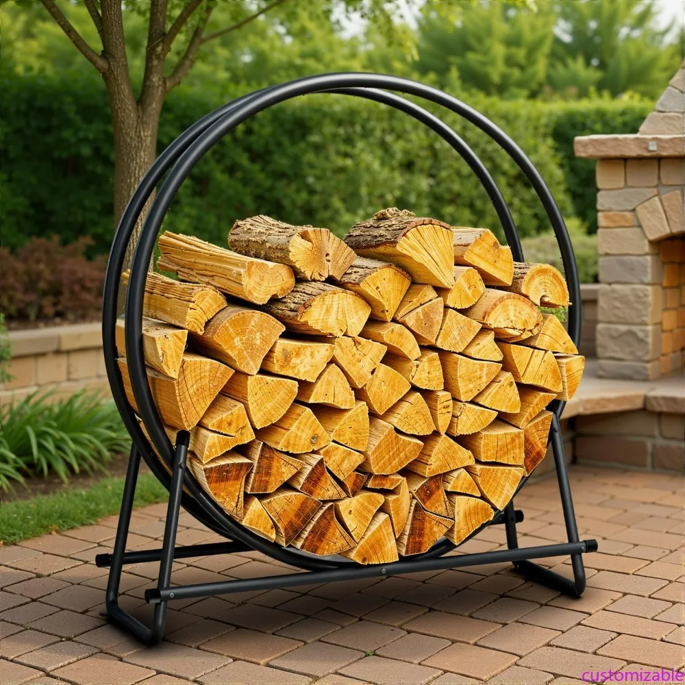 

41 Inch Firewood Storage Rack with 400 Pound Capacity, Rust-Resistant Black Steel