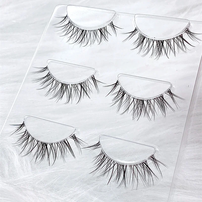 Nuevas pestañas postizas japonesas transparentes, terrier, naturales, tallo suave, cola de ojo simulada, con pestañas largas, 3 pares 4