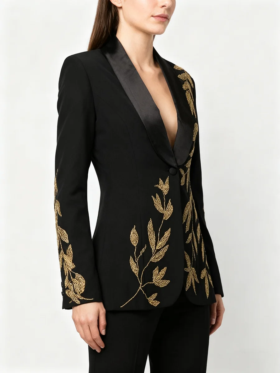 TWOTWINSTYLE スリムフィット スプライス ビーズ装飾 エレガント ブレザー レディース ラペル 長袖 チュニック ファッションブレザー 女性服 新作