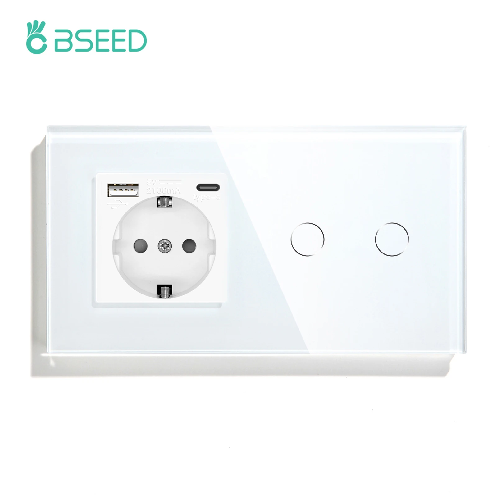Bseed Wand Stopcontact Met 1/2/3 Bende 1way Touch Light Schakelaar Usb Type-C Lading Stopcontact Glas Paneel Witte Wandschakelaar