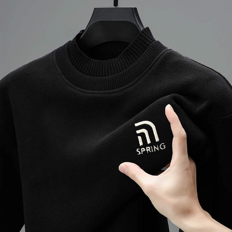 Luxury Quality Man Long-Sleeved Sweatshirt Fleece-Lined Thickened Mock Neck Letter Print Spring New Pullover Leisure Men's Wear