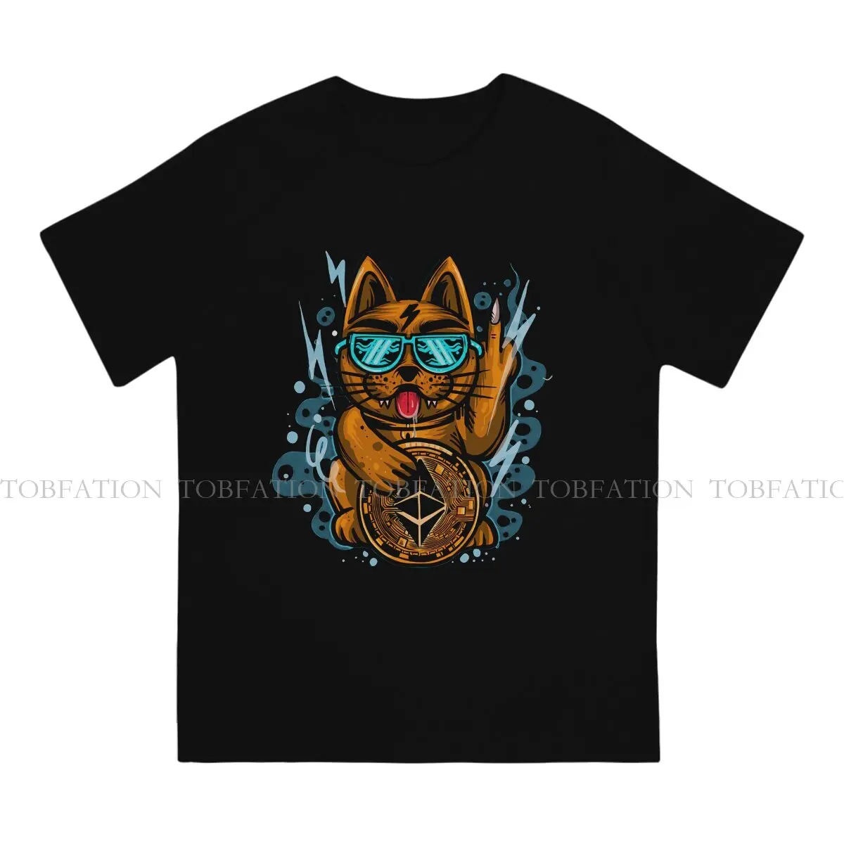 Hip Pop Cat Hipster TShirts Lucky Cat Male Harajuku Pure Cotton Tops T Shirt O Neck Oversized