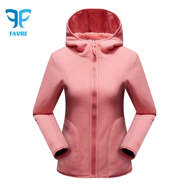 FAVRE Zipper Reversible Hoodies Mens Outdoor Coral /Polar Fleece Warm Sweatshirts Solid Couple Autumn Winter Womens Jackets