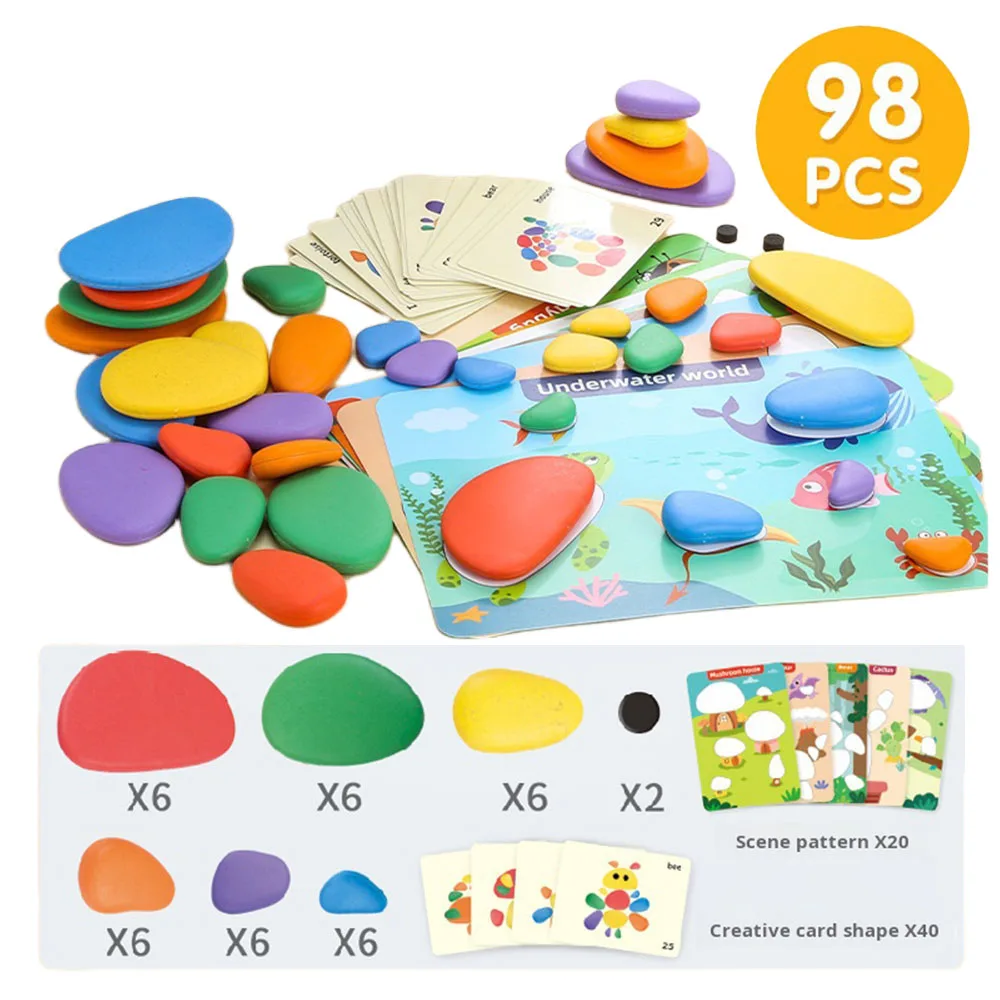 Arco-íris seixos brinquedos educativos para crianças mesa interativa pensamento lógico pintura jogo ferramentas de aprendizagem