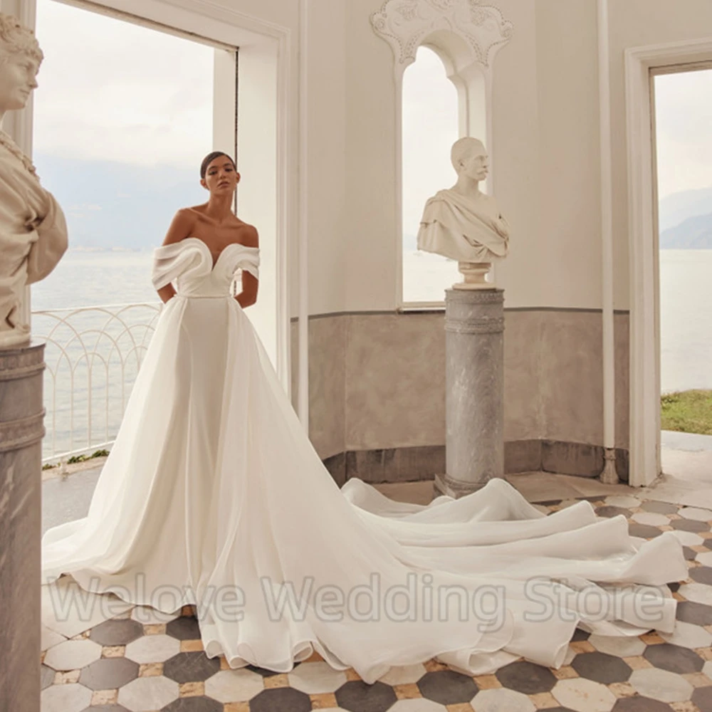 Robe de Mariée Sirène à Manches Courtes et Dos aux, Vêtement Moderne, Sexy, avec Plis, Longueur au Sol, pour Patients, à Lacets, Quelle que soit la Robe