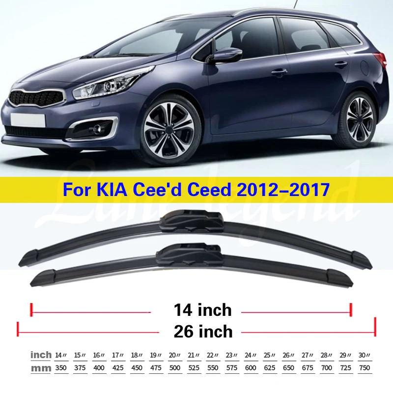 Wiper Front Rear Wiper Blades Set Kit For KIA Cee\'d Ceed 2012 - 2017 2015 2016 Windshield Windscreen Window Brushes 26\