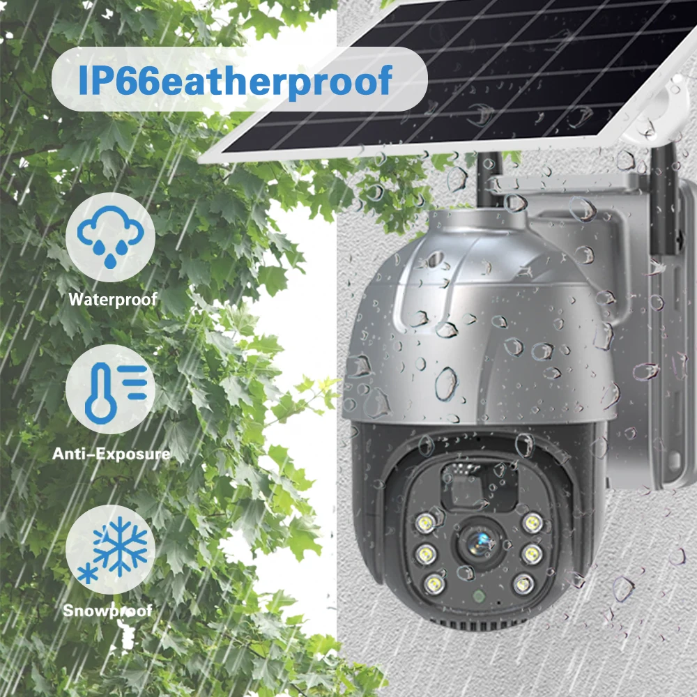 5MP WiFi Solar Camera PIR Body Detection PTZ IP Camera with Solar Panel for Battery Charging Video Surveillance 360° Camera