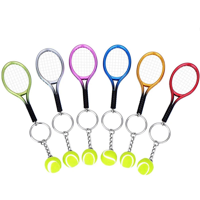 36Pcs Mini Exquisite Lightweight Tennis Racket Racquet Ball Keychains Key Rings Sport Style Split Keychains