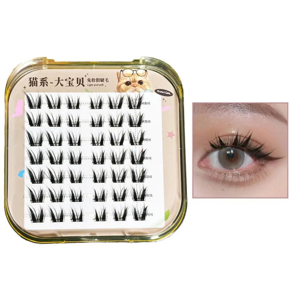 接着剤不要のつけまつげ、フィッシュテールプリンセスレイジーまつげ、ナチュラル透明ステム、再利用可能48束大容量