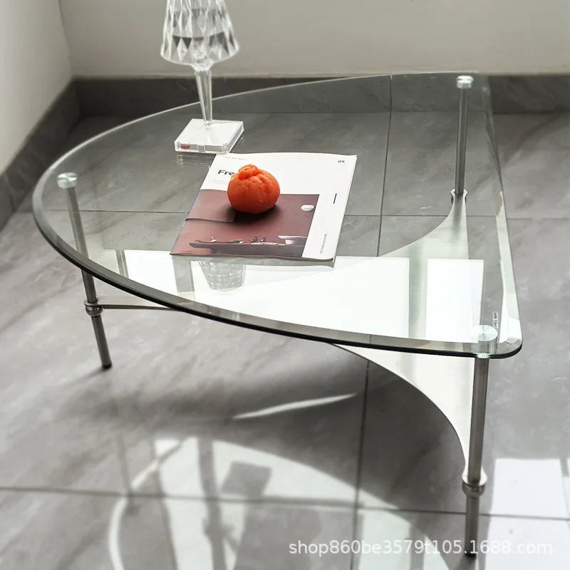 

Medieval Bauhaus Korean living room stainless steel glass combination coffee table set sofa side table