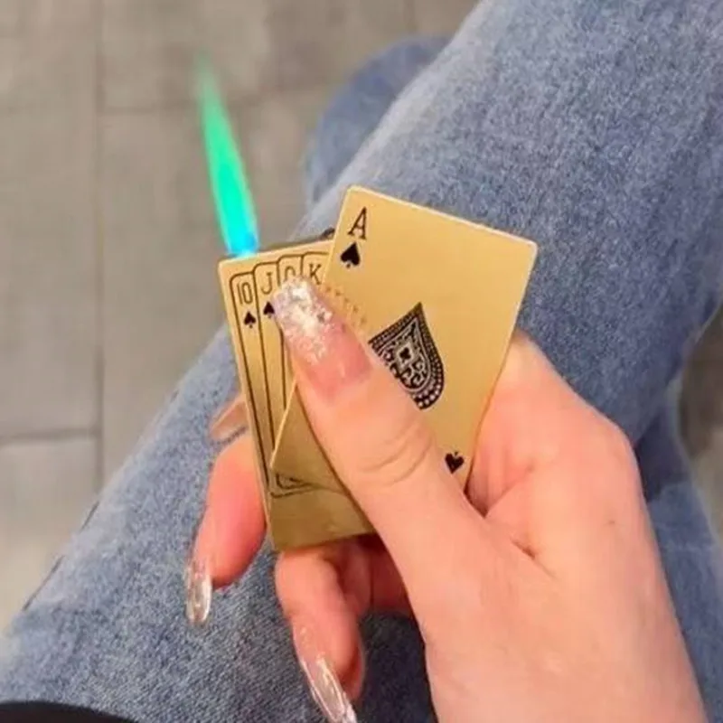 

Креативная зажигалка для игральных карт Ace of Spades, бутановая ветрозащитная прямая металлическая зажигалка, металлический забавный подарок для мужчин, аксессуары для курения