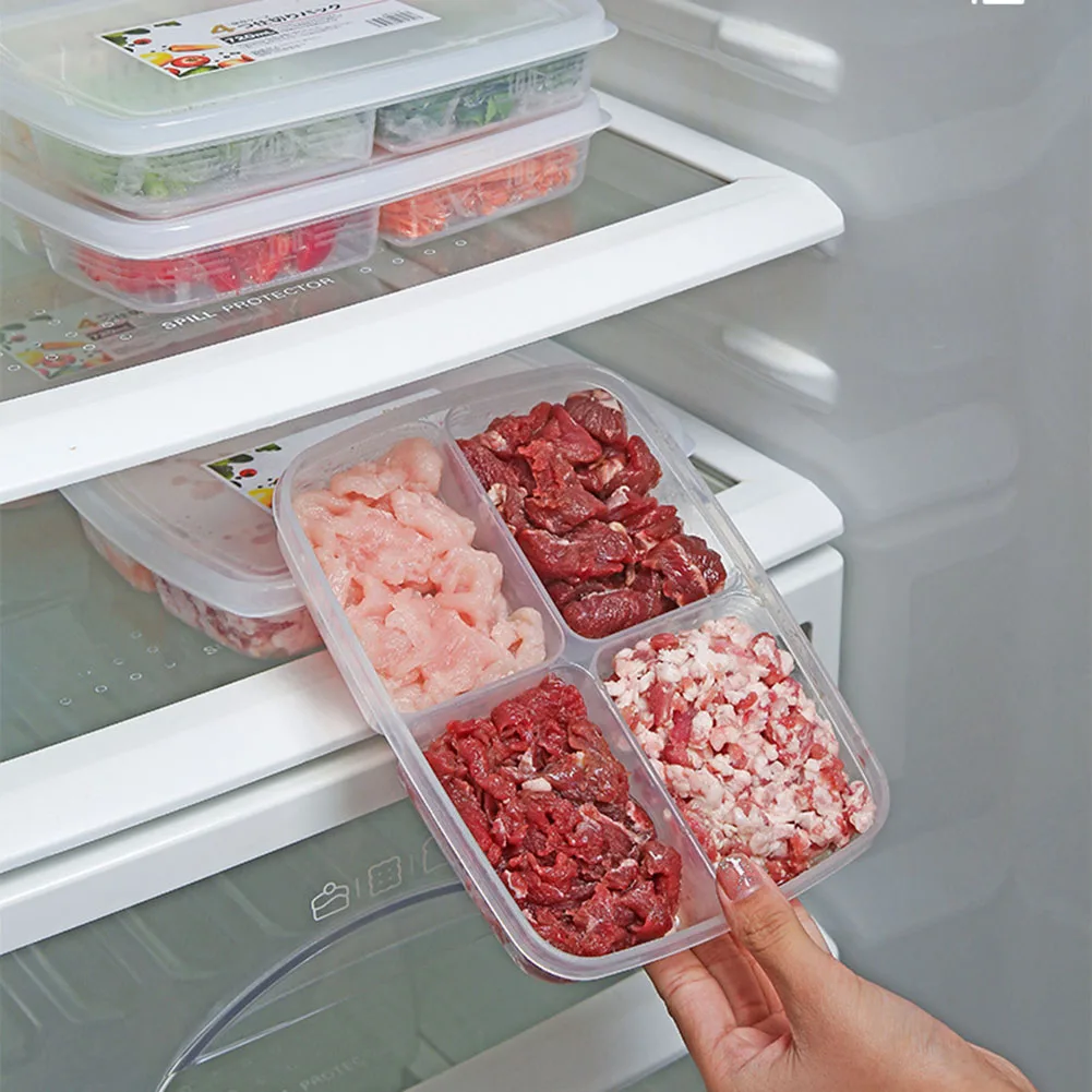 4 Grids Food Storage Containers Portable Transparent Food Fruit Storage Container Leak-Proof Fresh-keeping Clear for Home Office