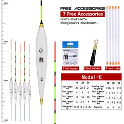 5PCS Fishing Floats Composite Nano Bobber+5pcs Float Pipes+1 Bag Hooks+1 Buoy Seat Shallow Water Fishing Flotador Pesca Tackles