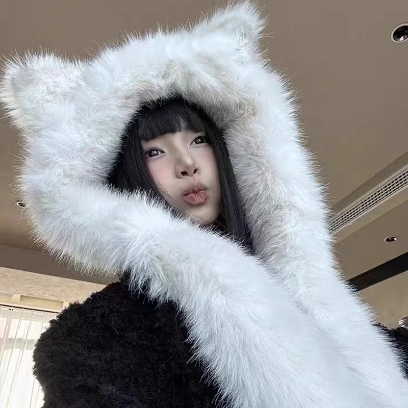 

Милый комплект: плюшевая шапка с ушками лисы и шарф. Новинка осенне-зимнего сезона. Теплая, с защитой ушей. Милая, морозостойкая шапка-ушанка для женщин.