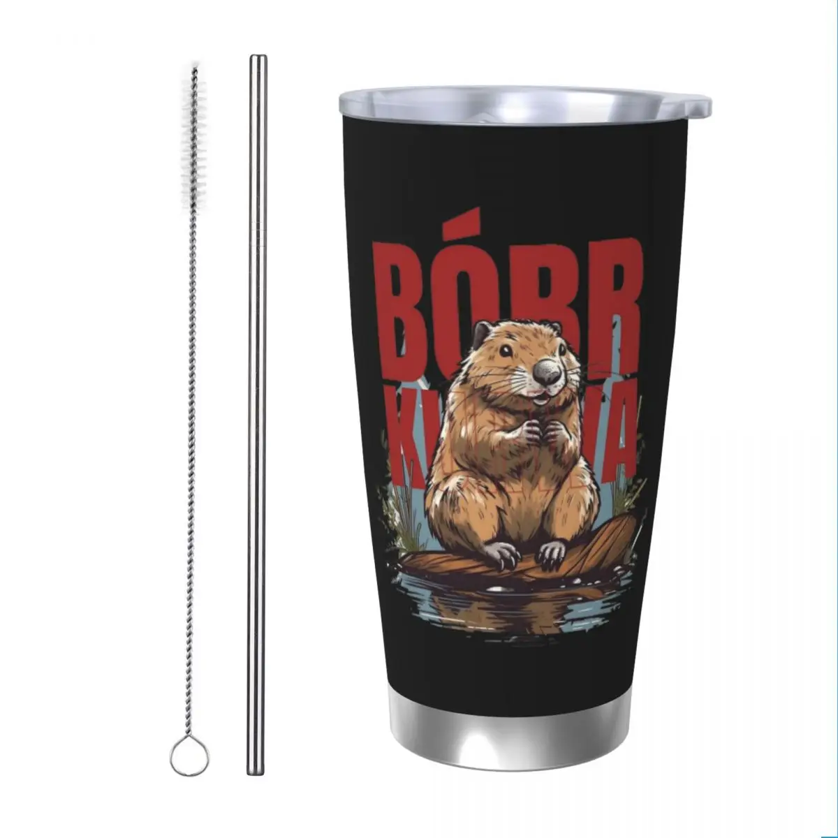 Bobr Kurwa Insulated Tumbler with Straws Lid Bober Stainless Steel Thermal Mug Office Home Thermos Bottle Cup, 20oz