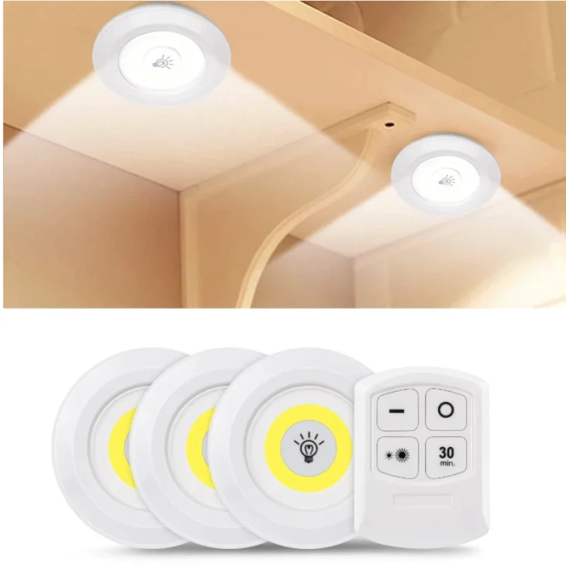 3pcs per set LED Puck Light 4.5V 3W LED Under Cabinet Lighting Wireless Remote Control LED Counter Light LED Cabinet night light