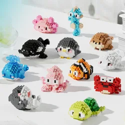 New marine life series building blocks turtle, beluga, seahorse, crab, octopus, shark, clown fish, killer whale assembled toys