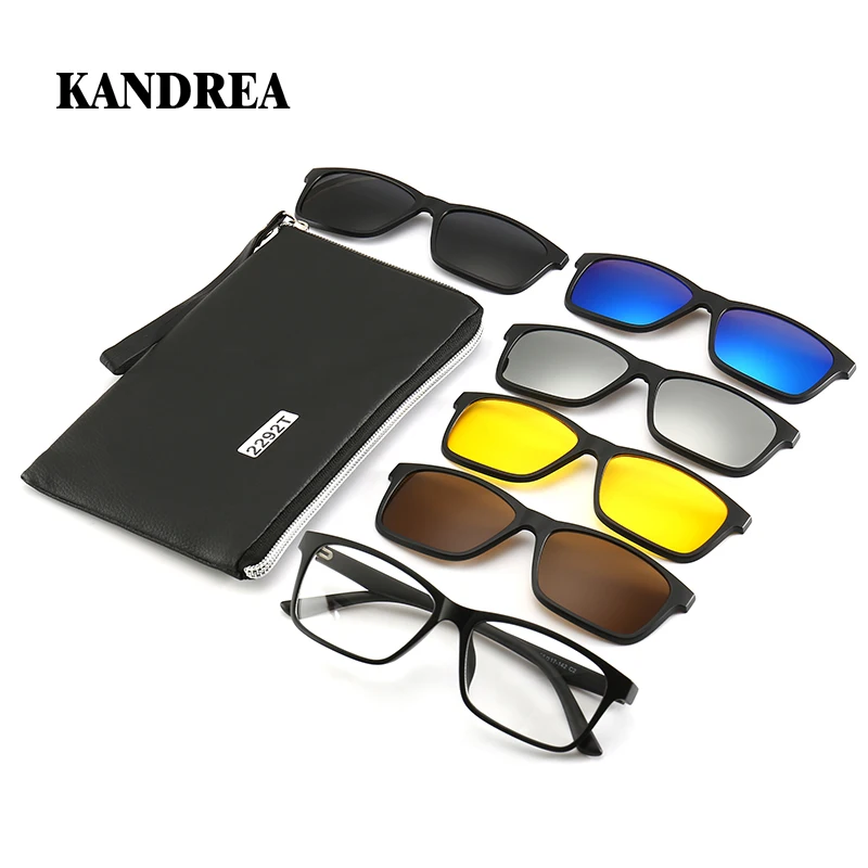 

KANDREA Квадратные Солнцезащитные очки в стиле ретро 6 в 1 Polaroid, мужские очки в оправе для женщин и мужчин, новинка, оптические очки для близорукости, магнитные 2201