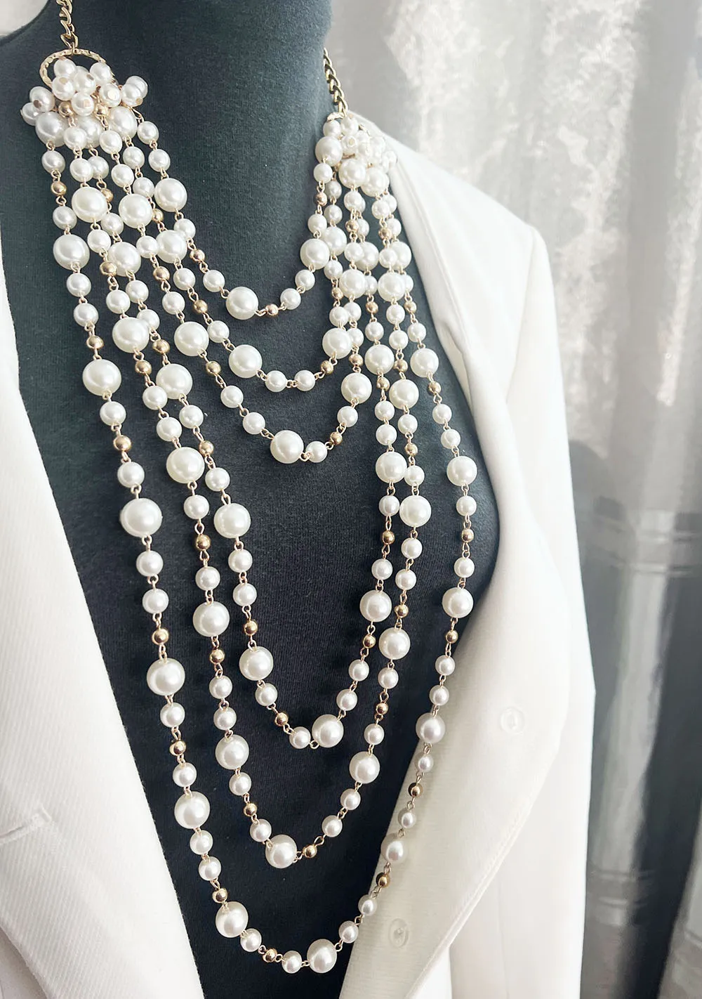 Multi-layer pearl necklace dress accessories exaggerated temperament everything set chain