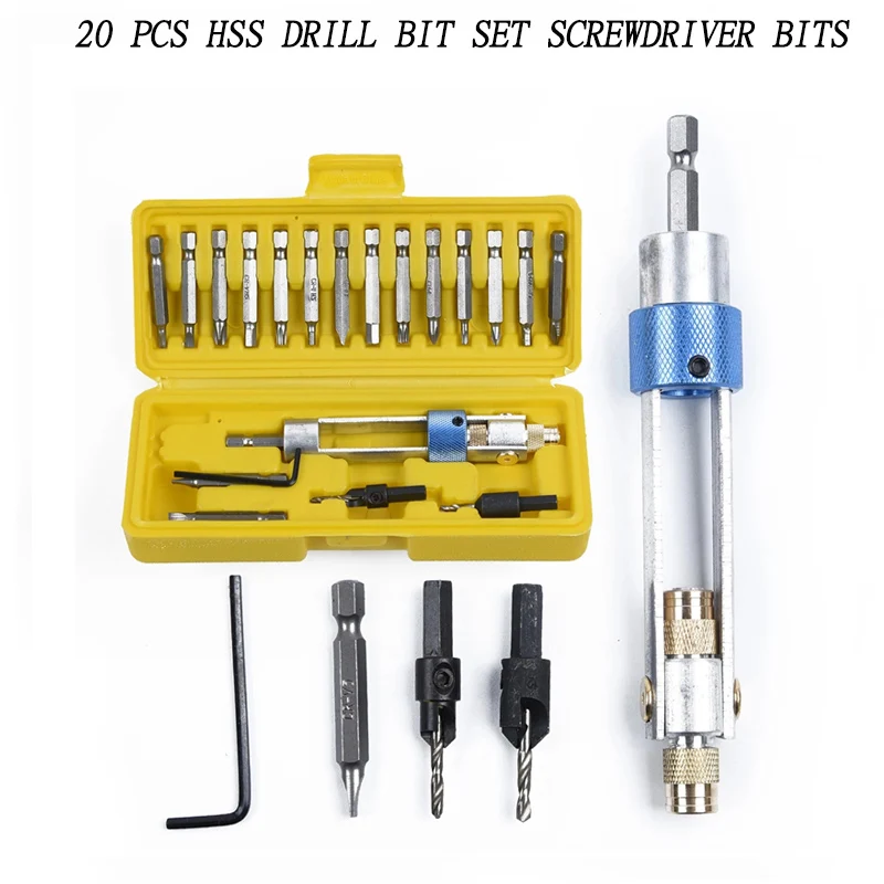Hss Drill Bit Grupo Bits Chave de Fenda Flip Drive Countersink Bits Espera Dupla Meia Broca 20 Pcs