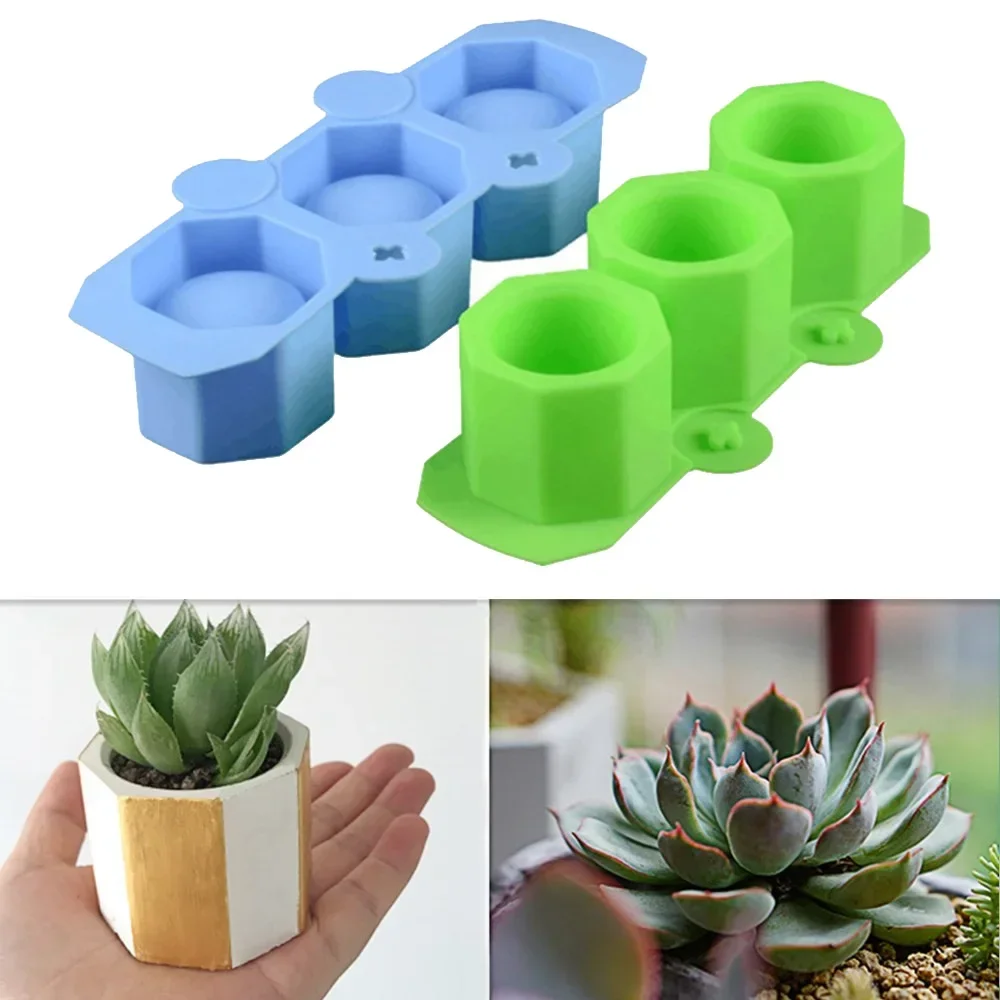 3 Hole Silicone Concrete Molds, Cup Cactus Flower Pot Mold, Arts and Craft Polygonal Cup Moulds, DIY Clay Plaster Gypsum Mold