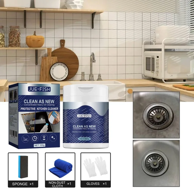 Kitchen Protective Cleaning Powder, Cleaning Powder for Oil Stains on Range Hoods, Stoves and Taps in Kitchens