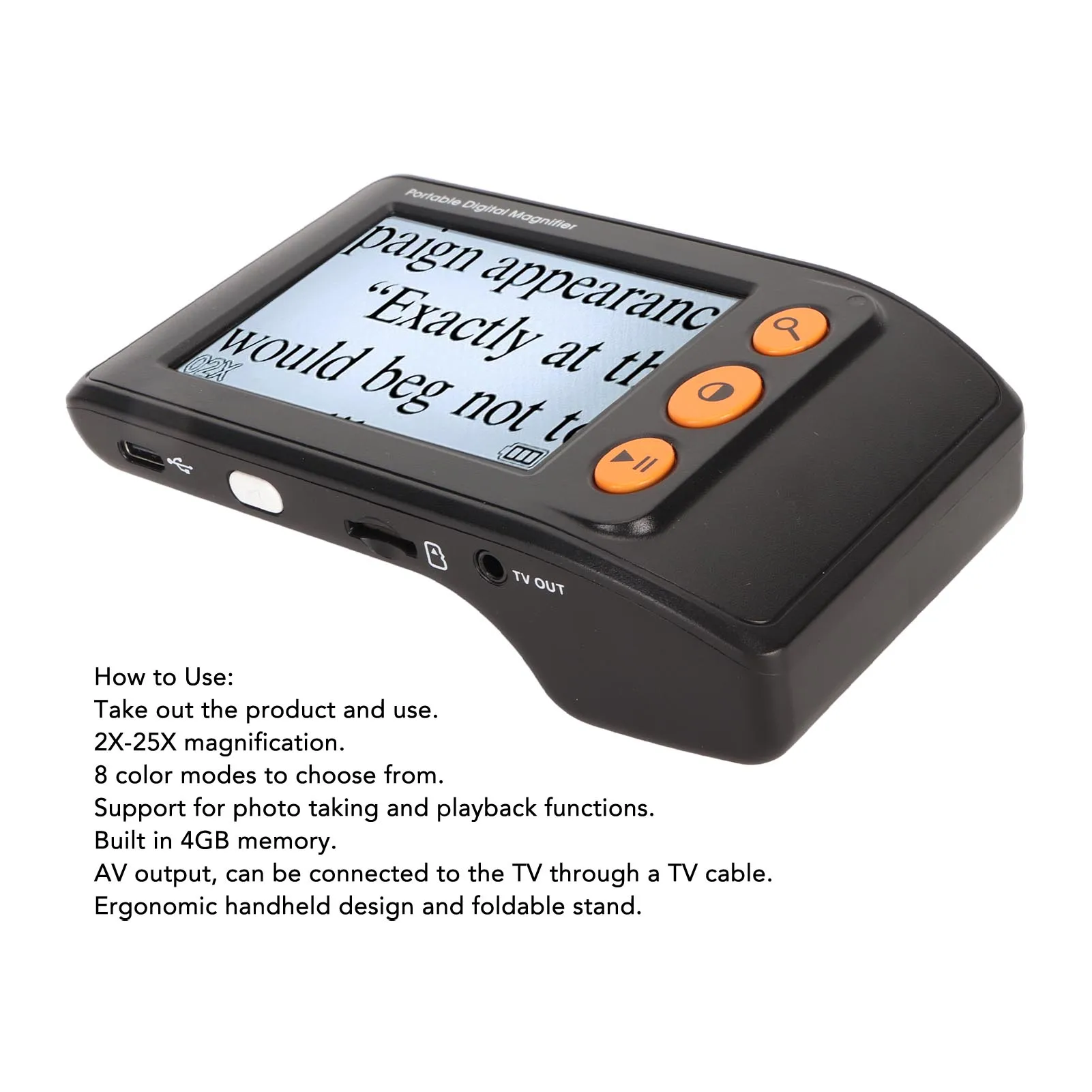 Digital Magnifier 3.5in LCD 2X‑25X Magnification AV Output Reading Magnifier for Book Newspaper Electronic Video Magnifier