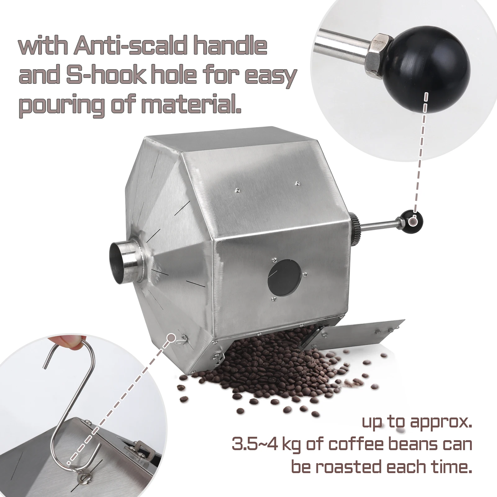 

Gas Stove Coffee Roaster 14.5L 304 Stainless Steel Visible Roasting Machine Automatic Stirring 6RPM for Beans Nuts Grains Home K