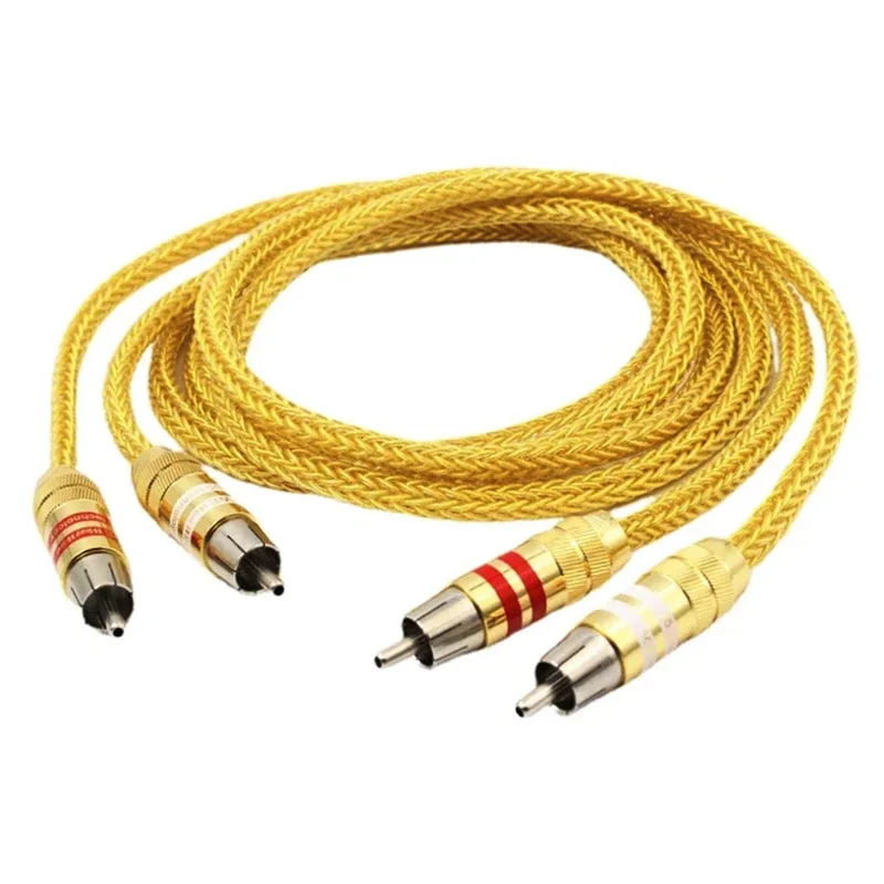 

16 Cores OFC Silver Plated RCA Cable HiFi Audio Amplifier Interconnect Signal Cable Gold Plated 2RCA Male Plug To 2RCA Male Plug