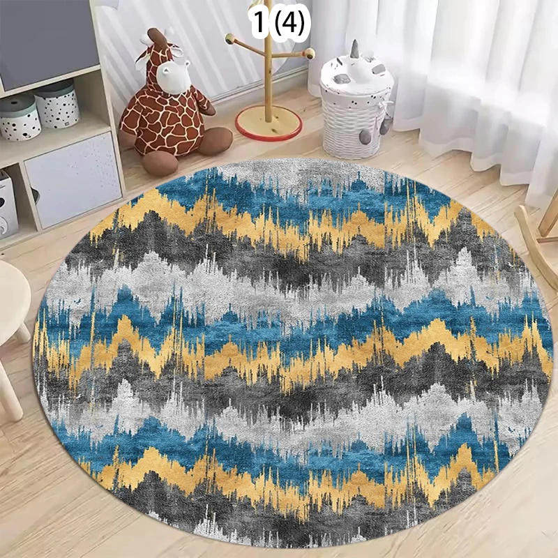 Nordic Geometric Round Rug Modern Abstract Irregular Stripes Carpet Minimalist Home Decor Soft Non-Slip Floormat for Living Room