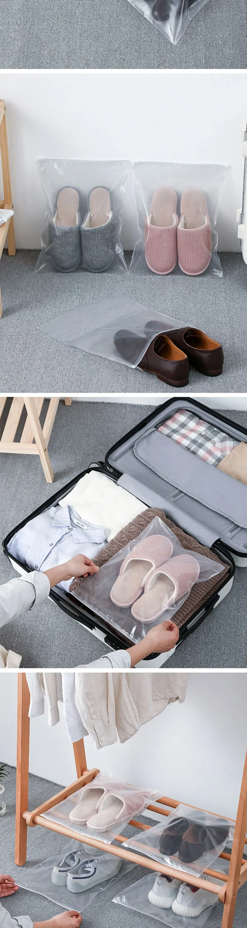 PE Transparent Shoe Storage Bag Multi-purpose Dust Bag Travel Zipper Bag Waterproof Moisture-proof Sealing Shoe Cover Ziplock
