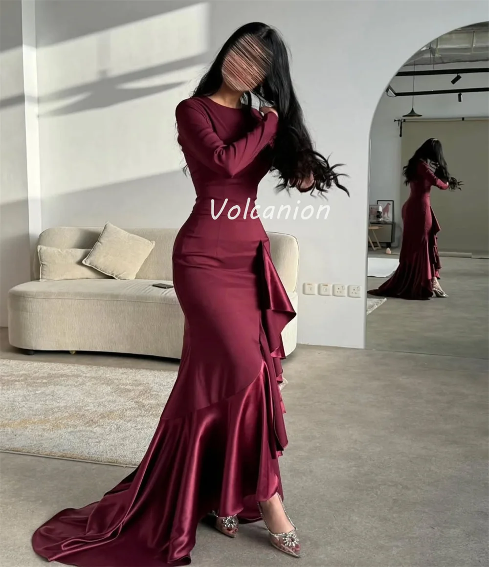 Personalizado estilo moderno exquisito Charmeuse acanalado drapeado sirena cuello redondo vestidos largos vestidos para ocasiones a medida de alta calidad